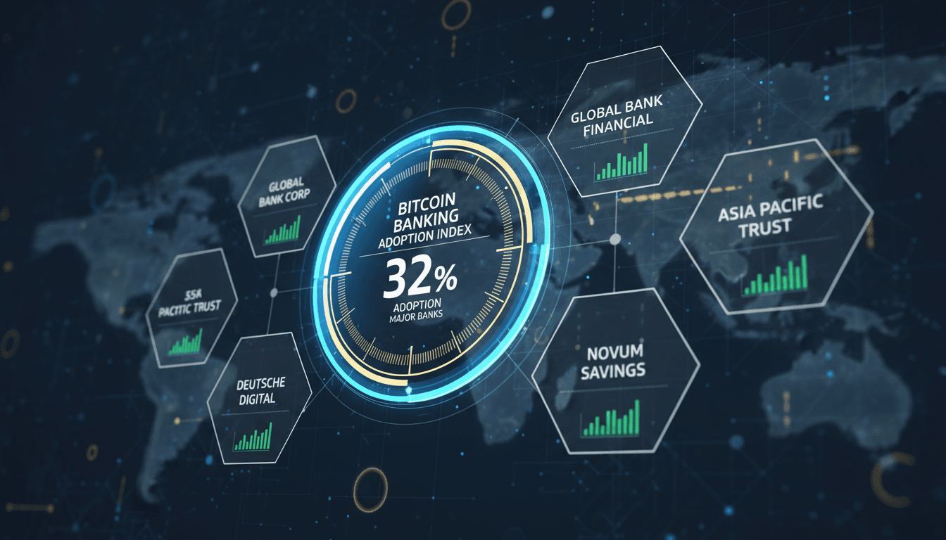 Infographic of Bitcoin Banking Adoption Index scores among major banks
