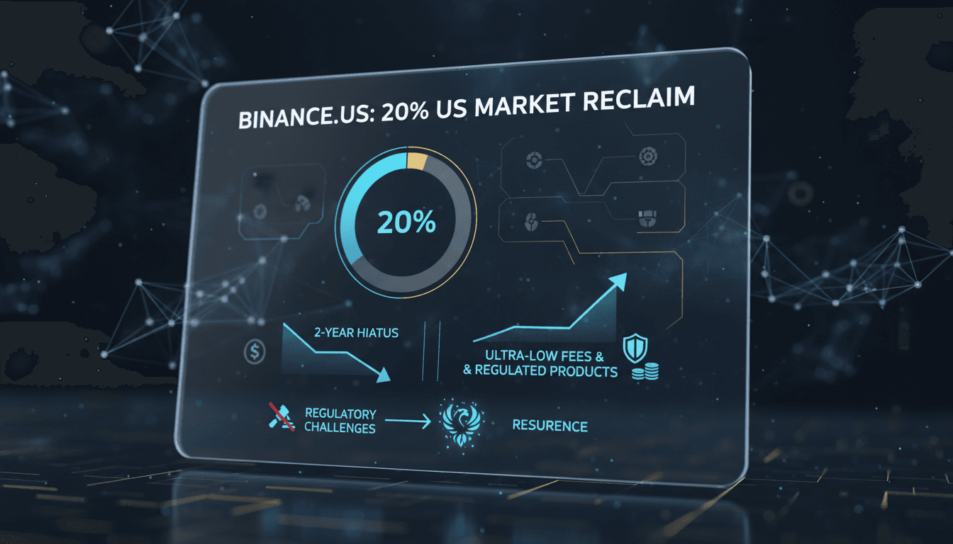 Binance.US logo with a backdrop of cryptocurrency market graphics