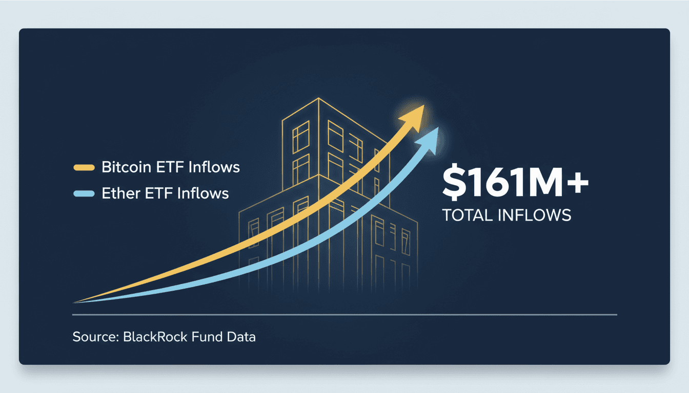 Graph showing inflows into Bitcoin and Ether ETFs over time.