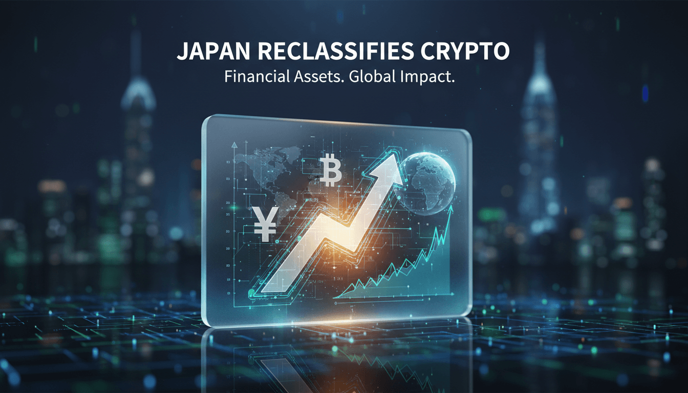 Japan's parliament building with cryptocurrency symbols