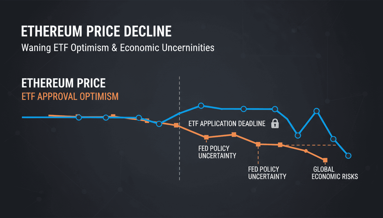 Ethereum price chart showing recent decline and ETF approval impact