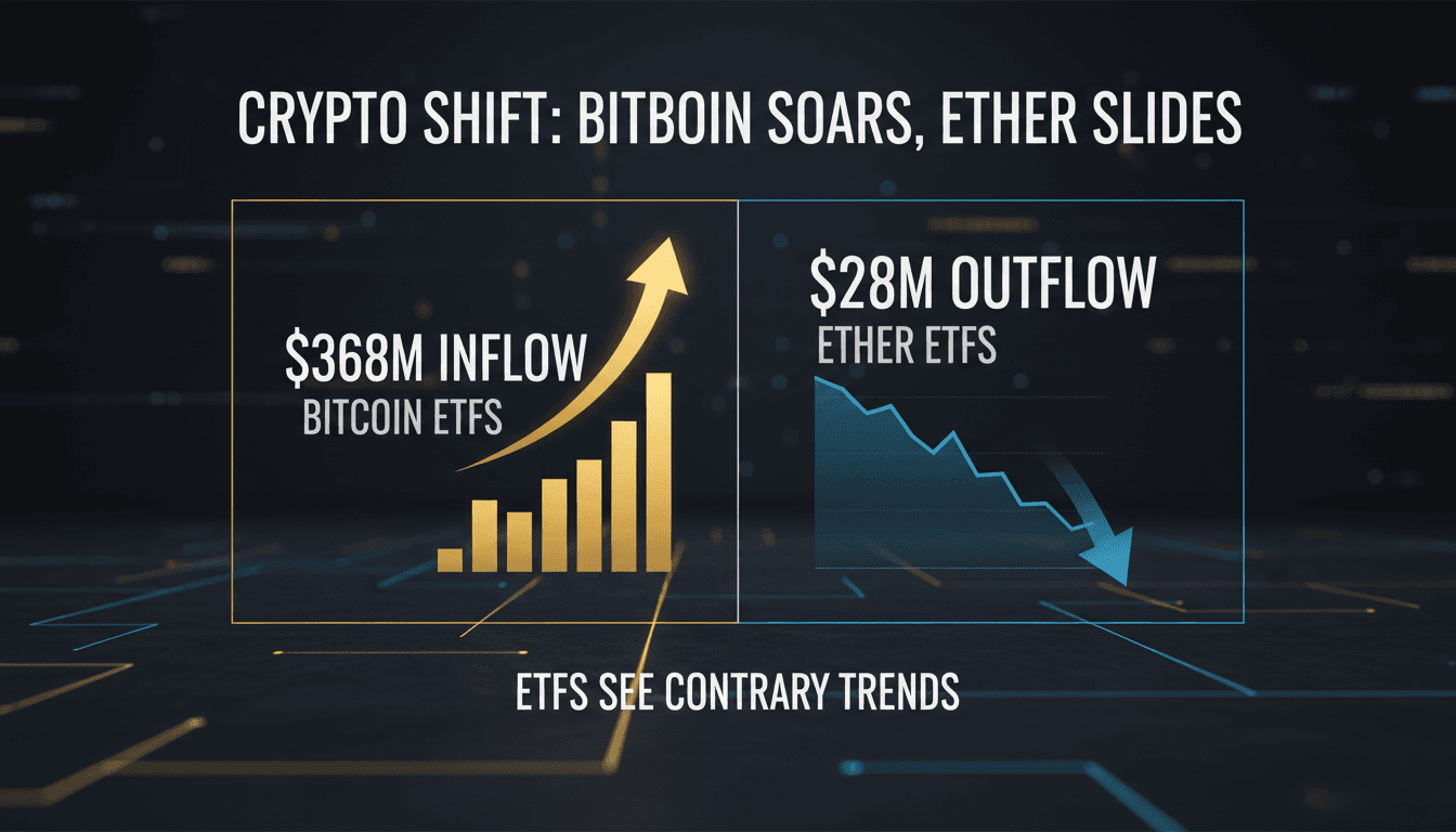Graph showing Bitcoin ETF inflows and Ether fund losses