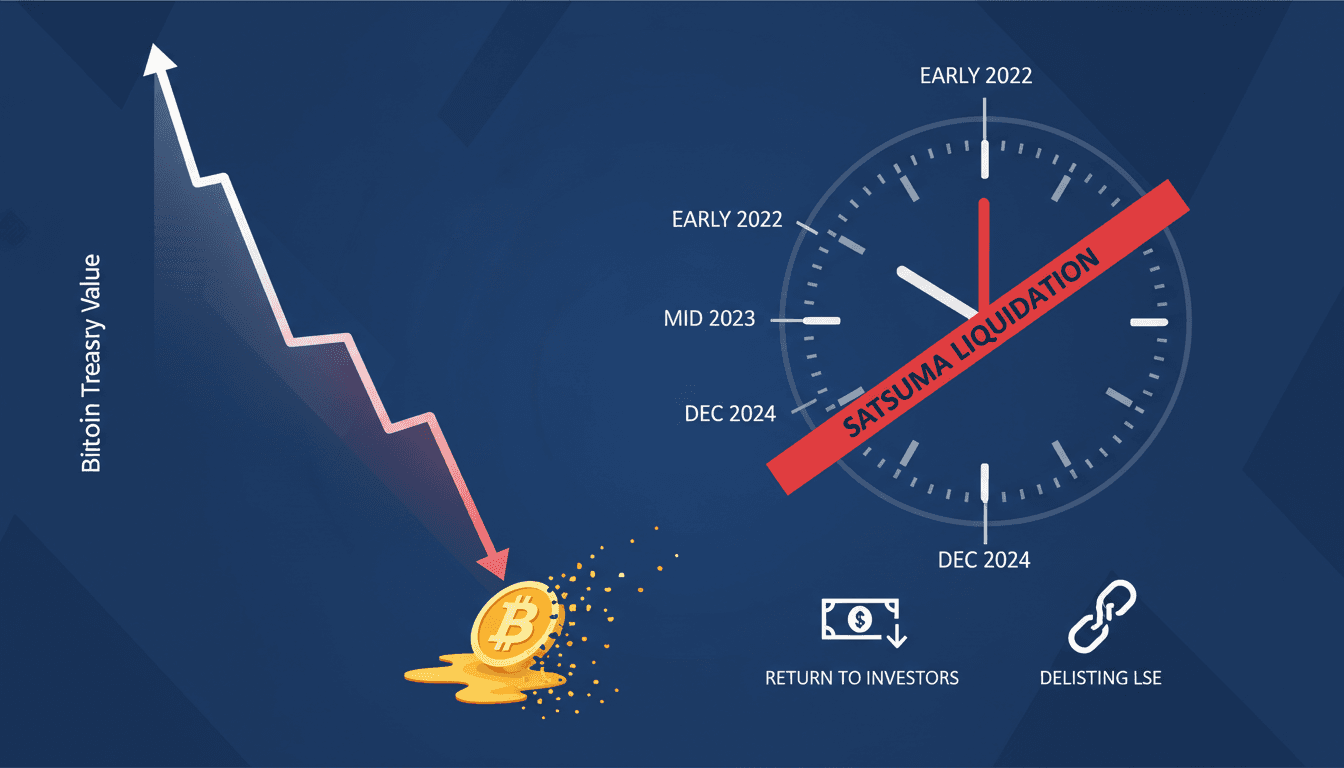 Satsuma Technology logo with a backdrop of declining bitcoin values