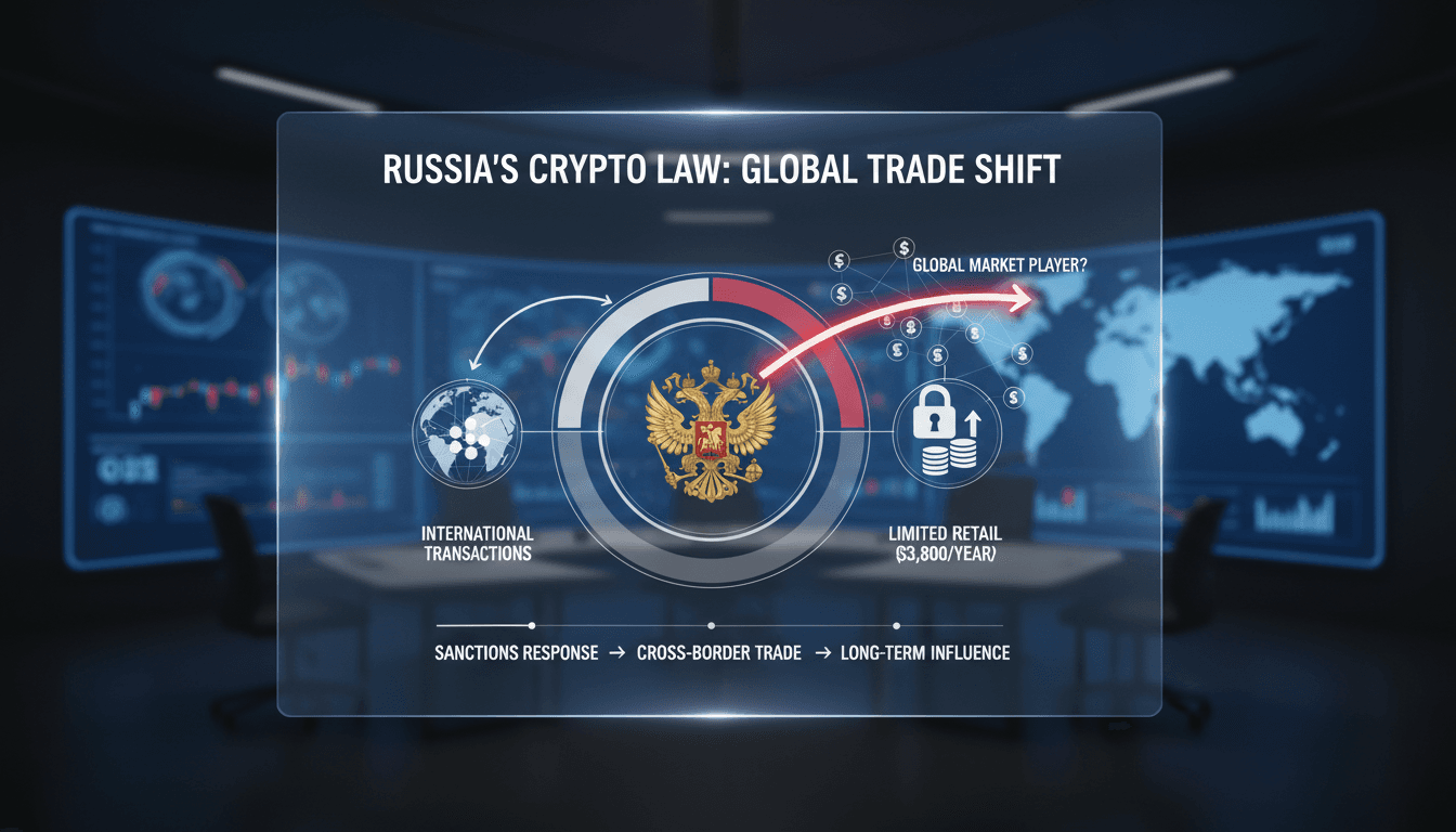 Russia's State Duma building with cryptocurrency symbols