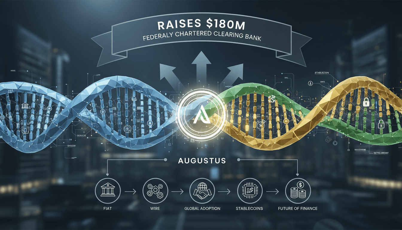 Augustus logo with a visual representation of stablecoin integration in banking systems.
