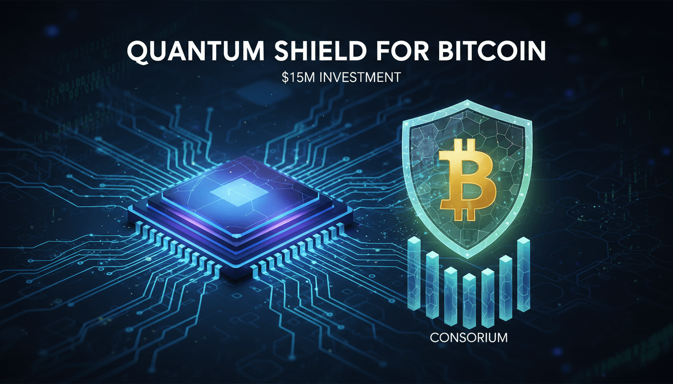 Illustration of Bitcoin security measures against quantum computing threats.
