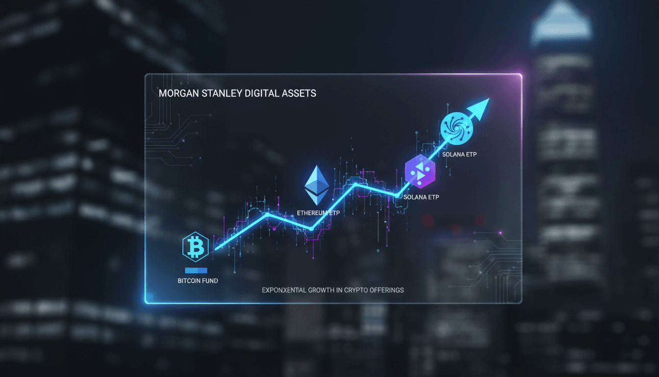 Morgan Stanley logo with Ethereum and Solana symbols