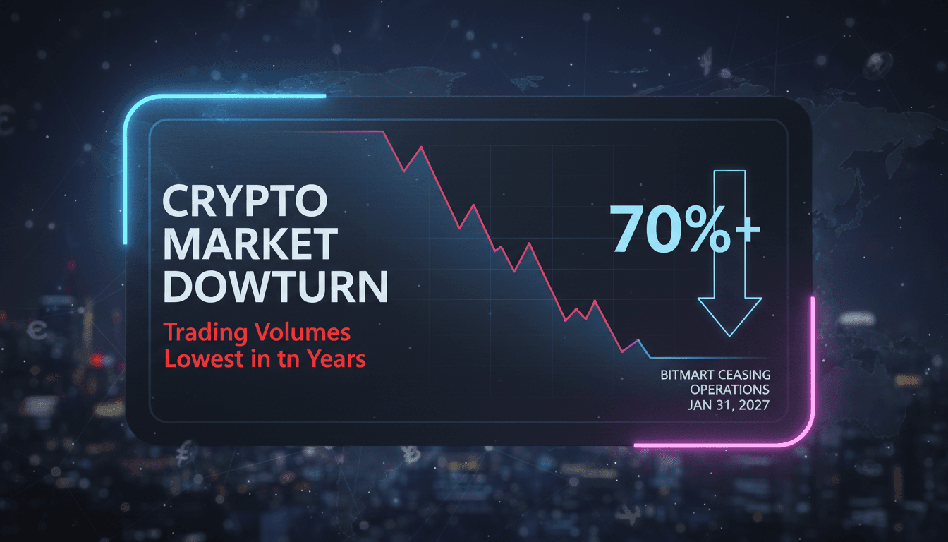 BitMart cryptocurrency exchange logo with a downward trend graph