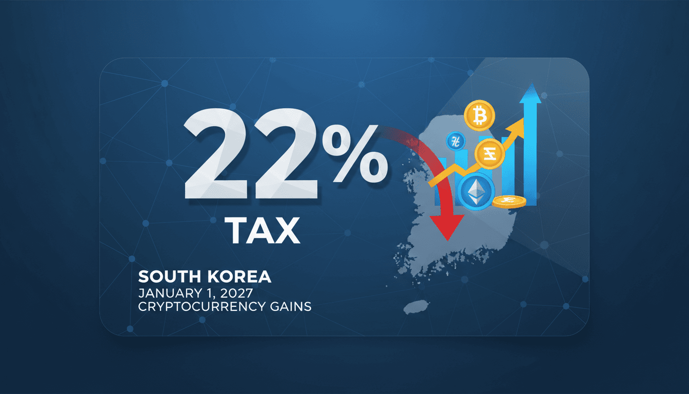 South Korea confirms 22% tax on cryptocurrency gains effective January 1, 2027