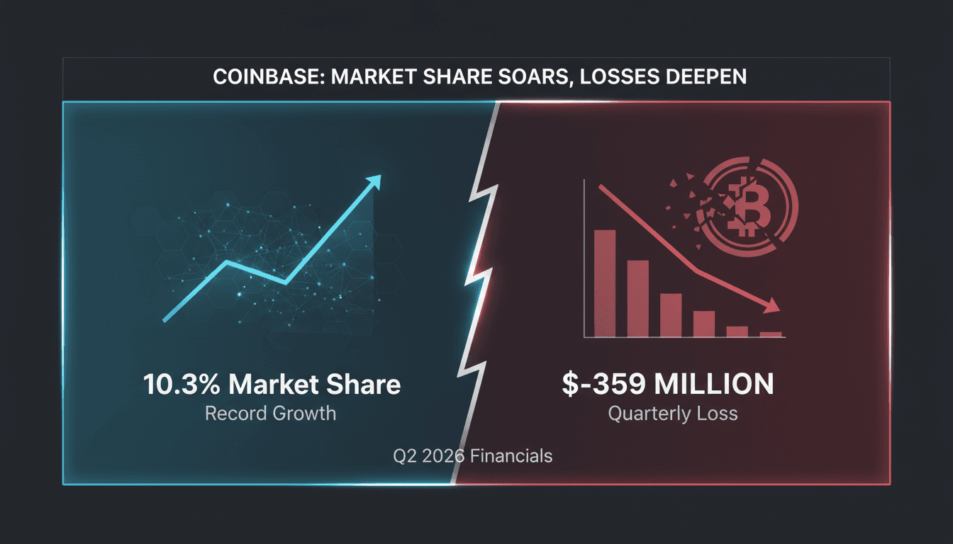 Coinbase financial report showing loss and market share growth
