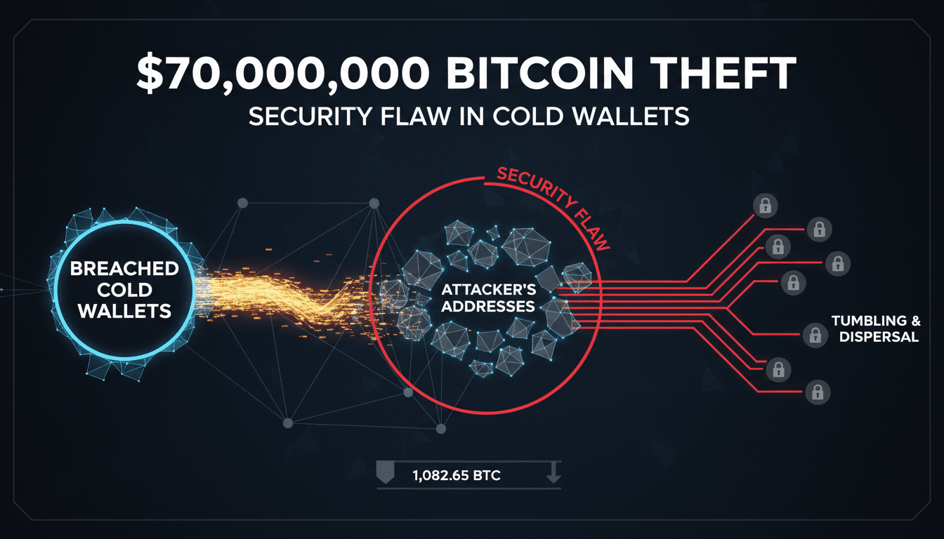 Illustration of Bitcoin theft from cold wallets highlighting security vulnerabilities.