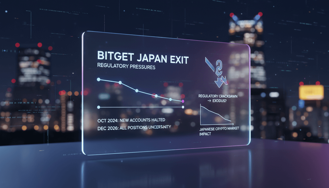 Bitget cryptocurrency exchange logo with a backdrop of Japan's skyline