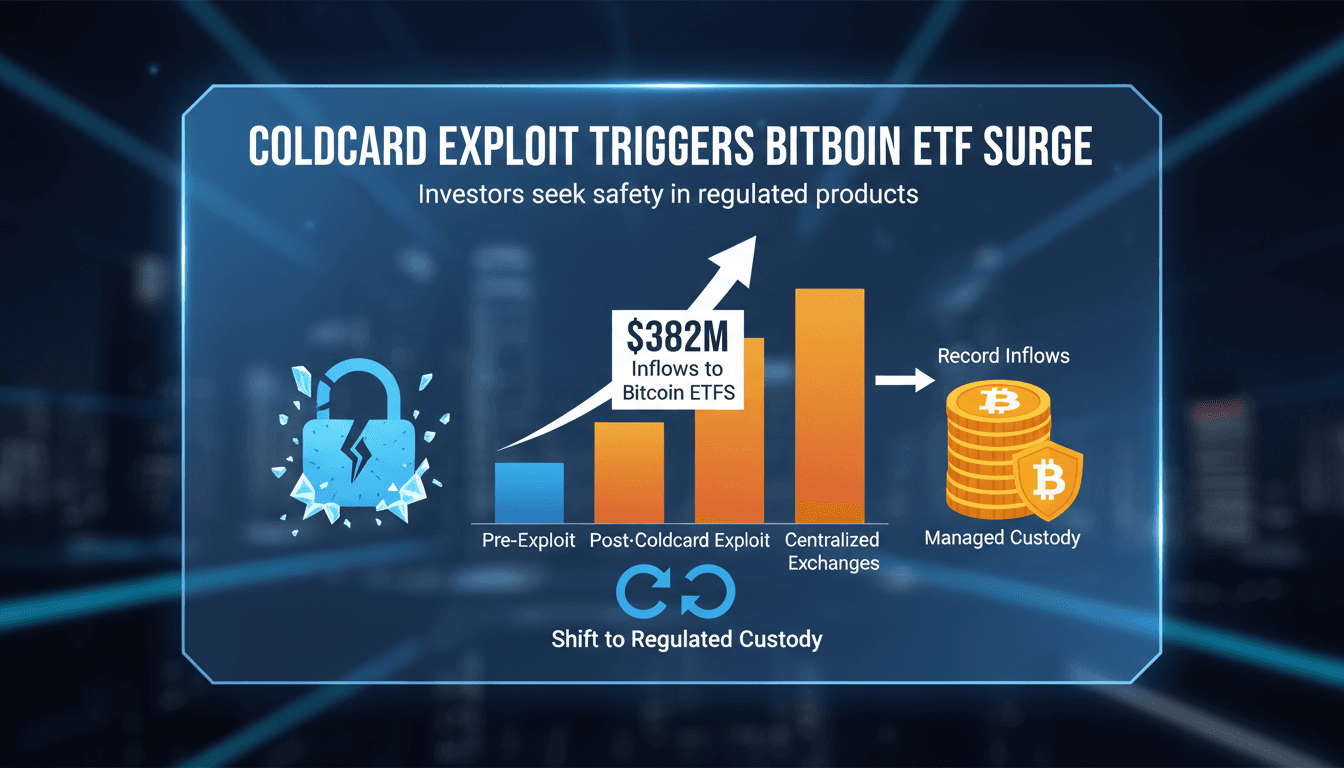 Infographic showing Bitcoin ETF inflows after Coldcard wallet exploit