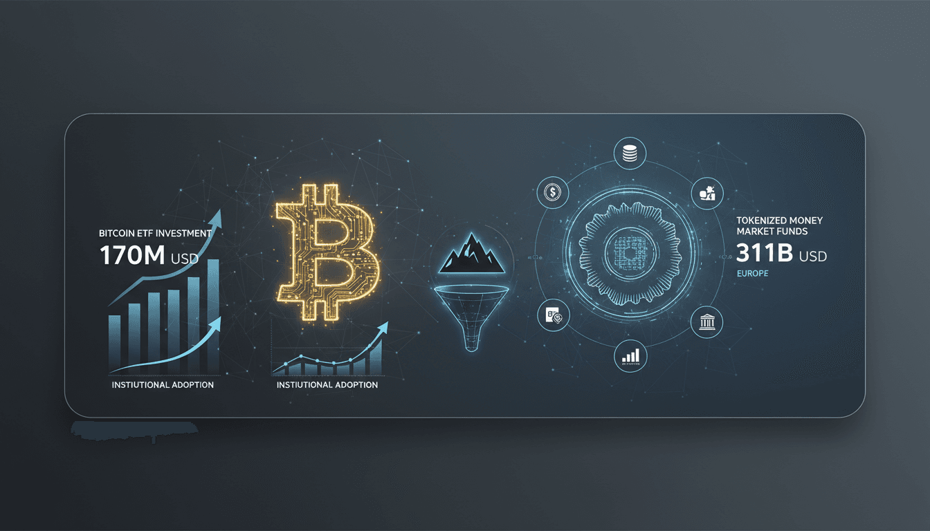 BlackRock logo with cryptocurrency symbols and financial graphs
