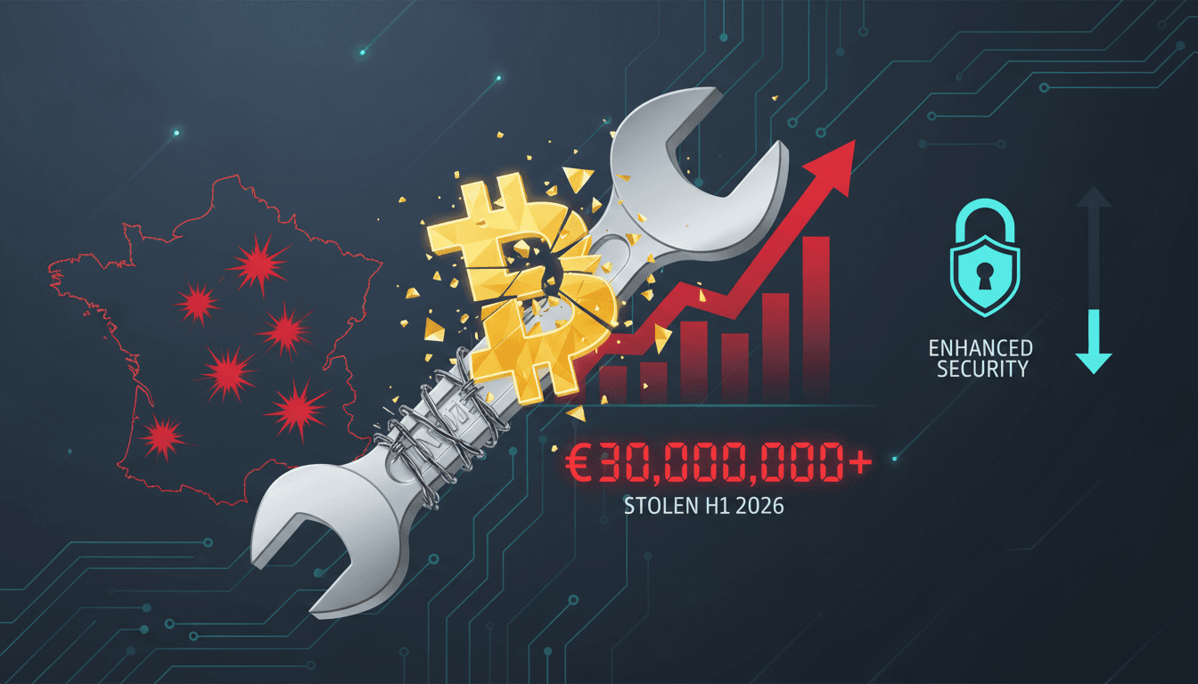 Graphic showing the rise of wrench attacks targeting cryptocurrency holders in France.