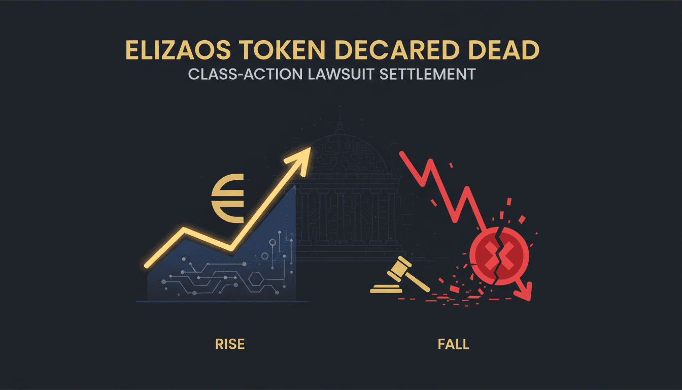 ElizaOS token graphic illustrating its rise and fall in the cryptocurrency market.