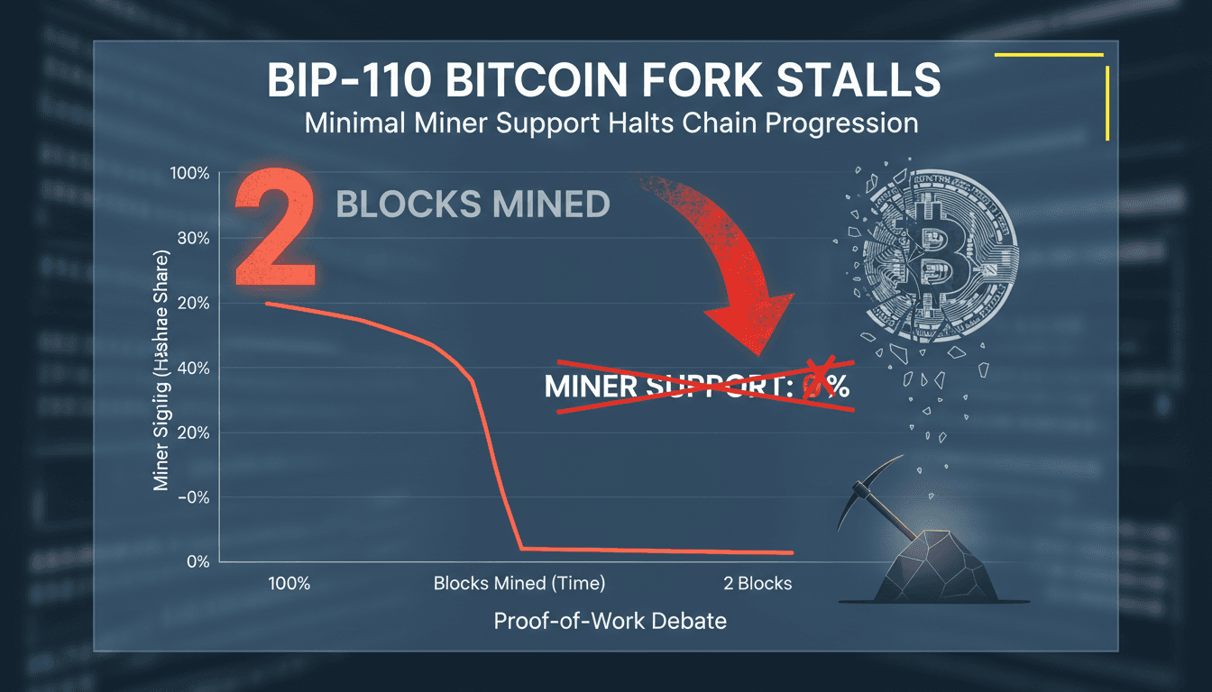 Analysis of BIP-110 Bitcoin fork's miner support trends and future implications.