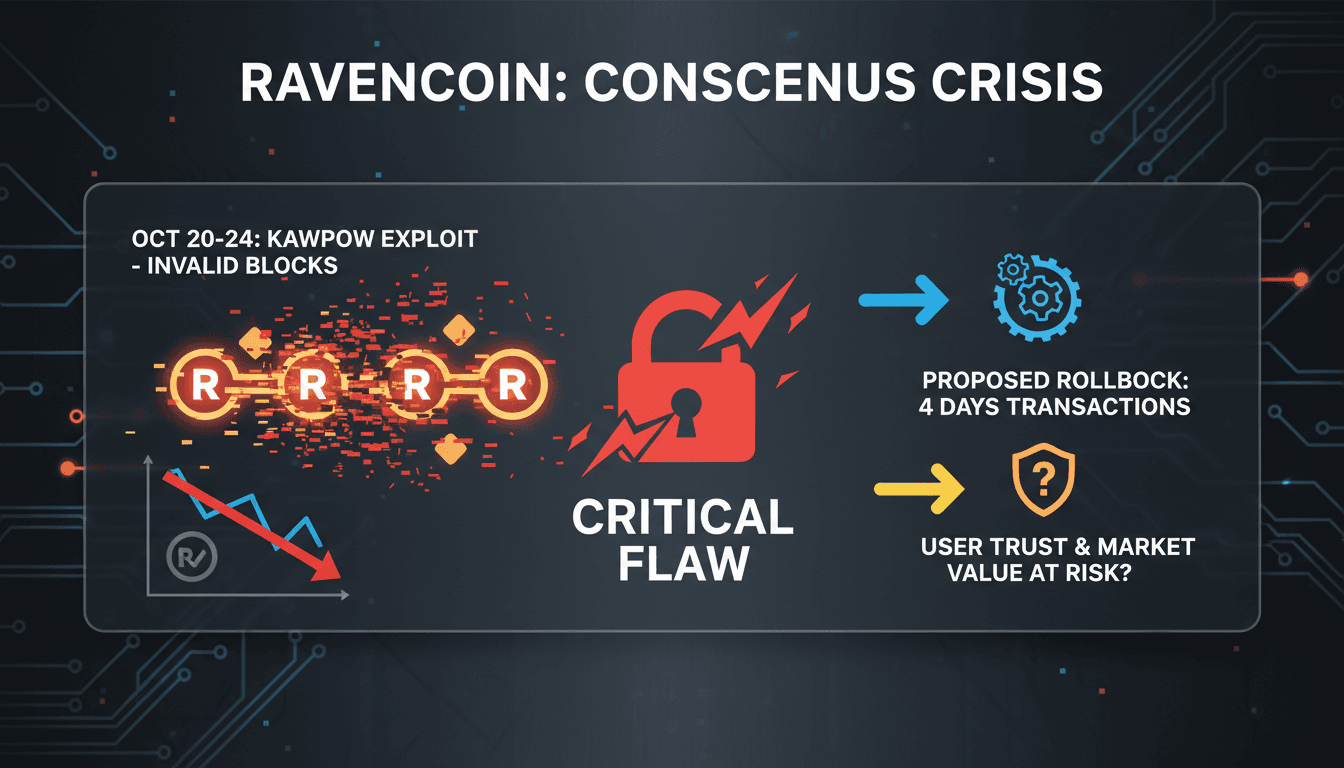 Ravencoin blockchain crisis overview with transaction rollback details
