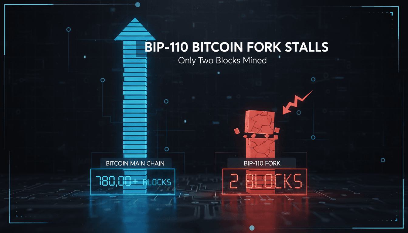 Illustration of the BIP-110 Bitcoin fork's block production compared to the main Bitcoin chain.