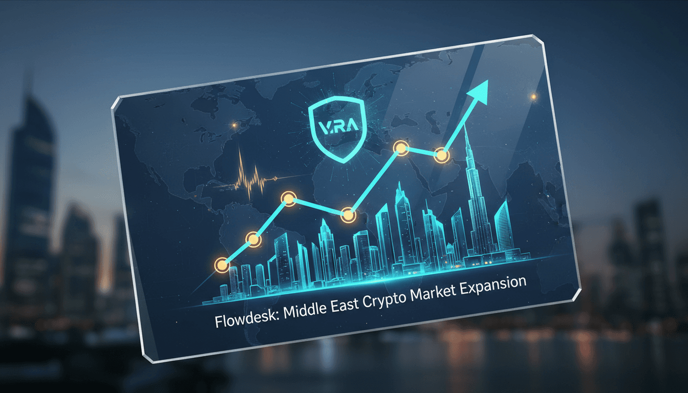 Flowdesk logo with a backdrop of Dubai's skyline