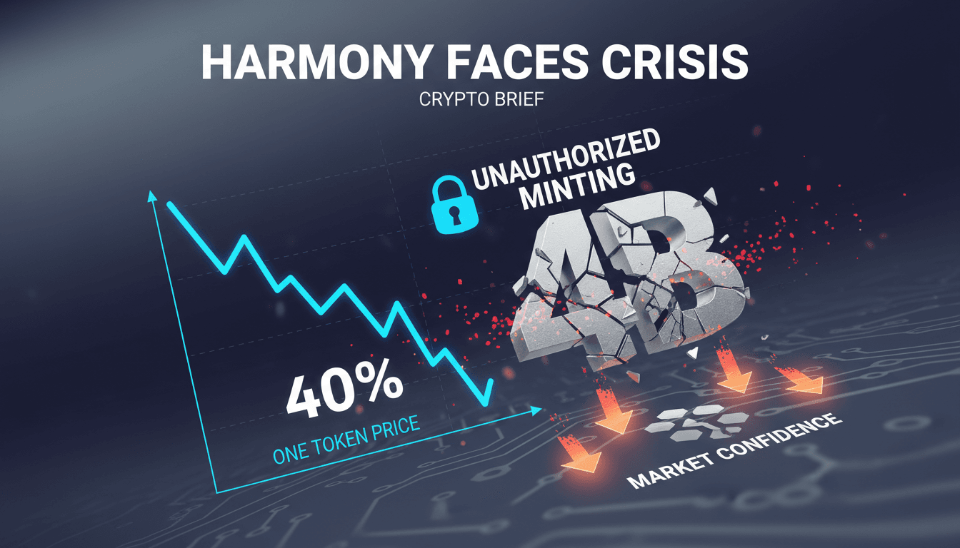 Harmony logo with a graph showing the decline in ONE token price.