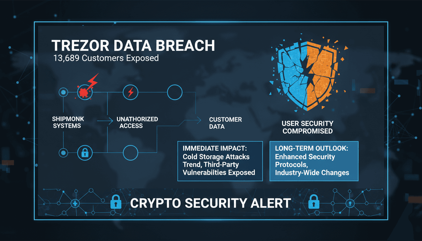 Trezor data breach infographic highlighting affected customers and security implications.