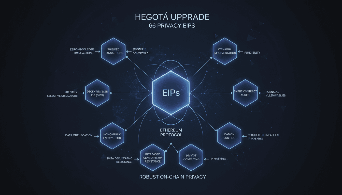 A visual representation of Ethereum's Hegotá upgrade proposals focusing on privacy enhancements and their implications.