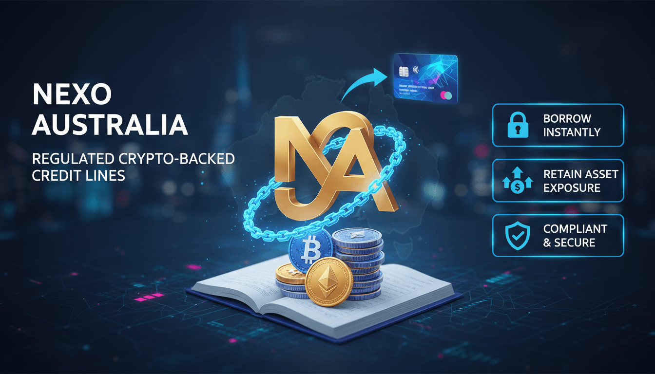 A graphic illustrating Nexo Australia's new crypto-backed credit lines and their benefits.