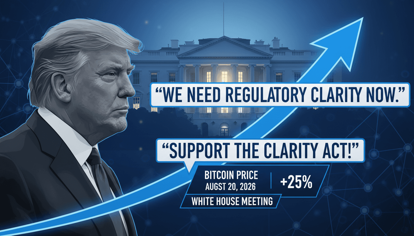 A graphic illustrating Bitcoin's price surge to $71,700 following Trump's advocacy for the Clarity Act.