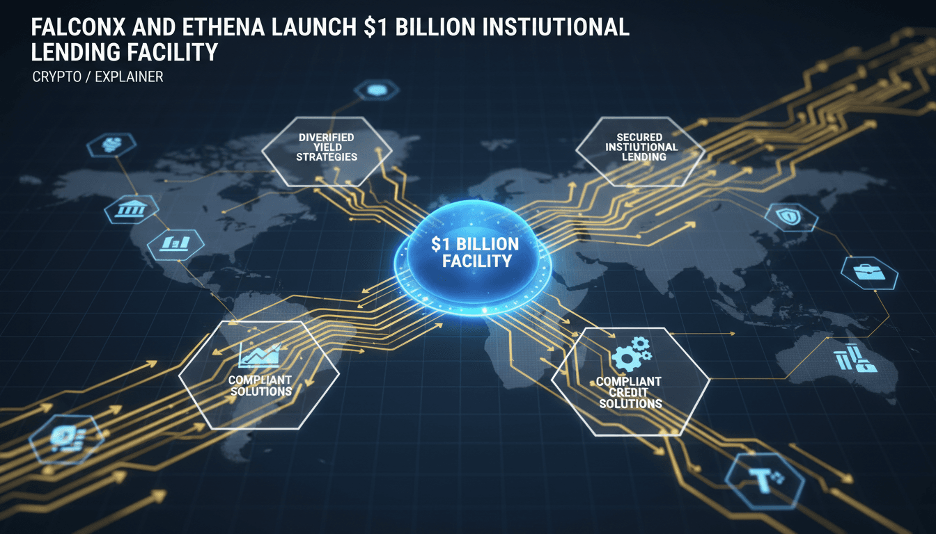 Infographic showing the flow of funds from FalconX and Ethena's $1 billion lending facility into institutional lending strategies.