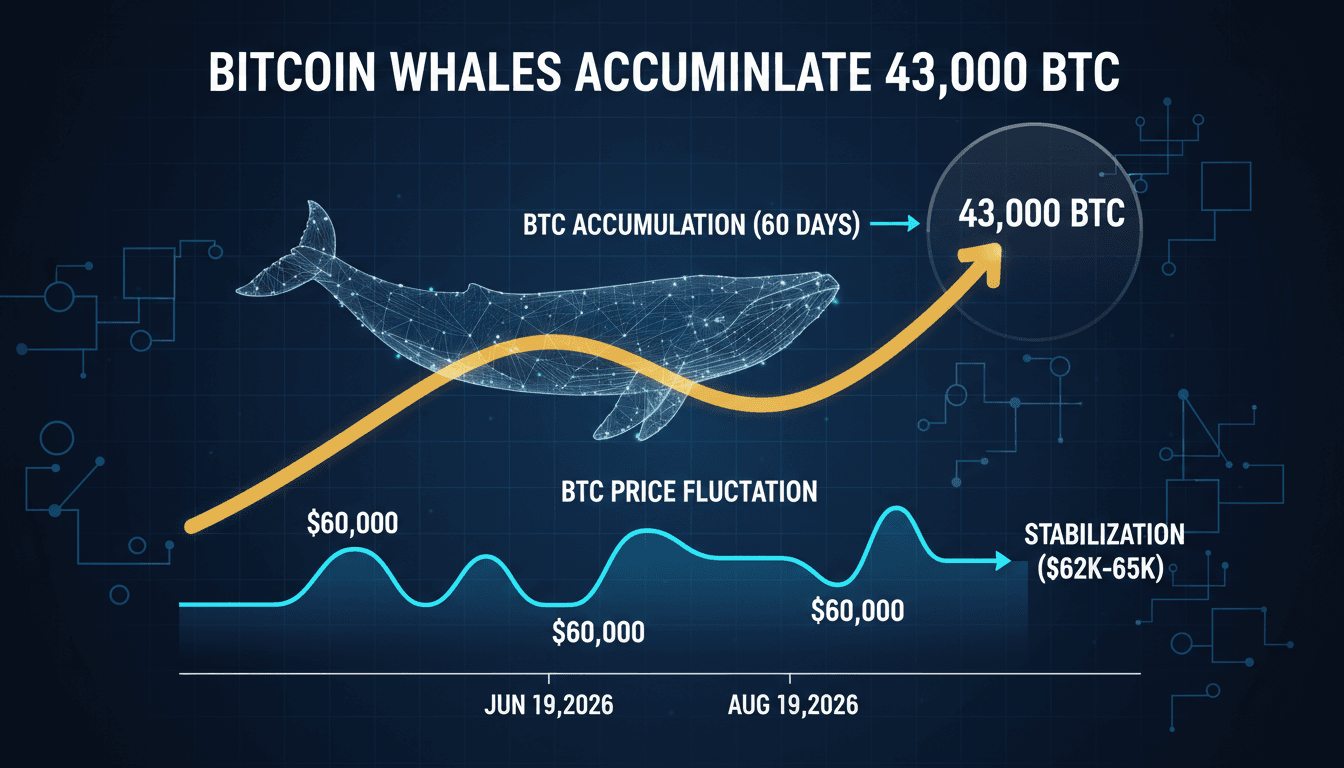 Infographic showing Bitcoin whales accumulating 43,000 BTC and its impact on market prices.