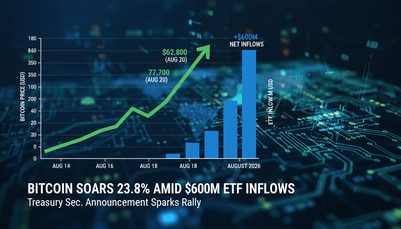 A chart showing Bitcoin's price surge and ETF inflows, illustrating market dynamics and investor behavior.
