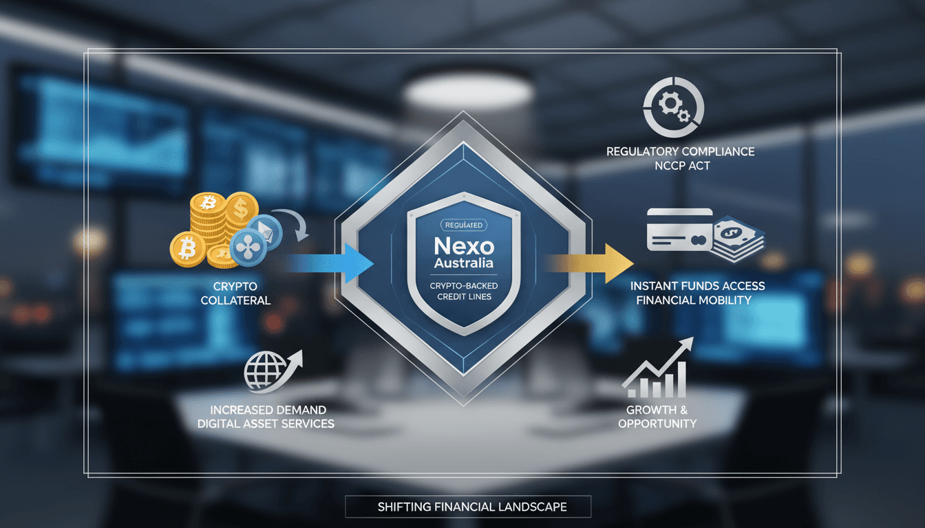 Infographic showing the benefits of Nexo's regulated crypto-backed credit lines in Australia.