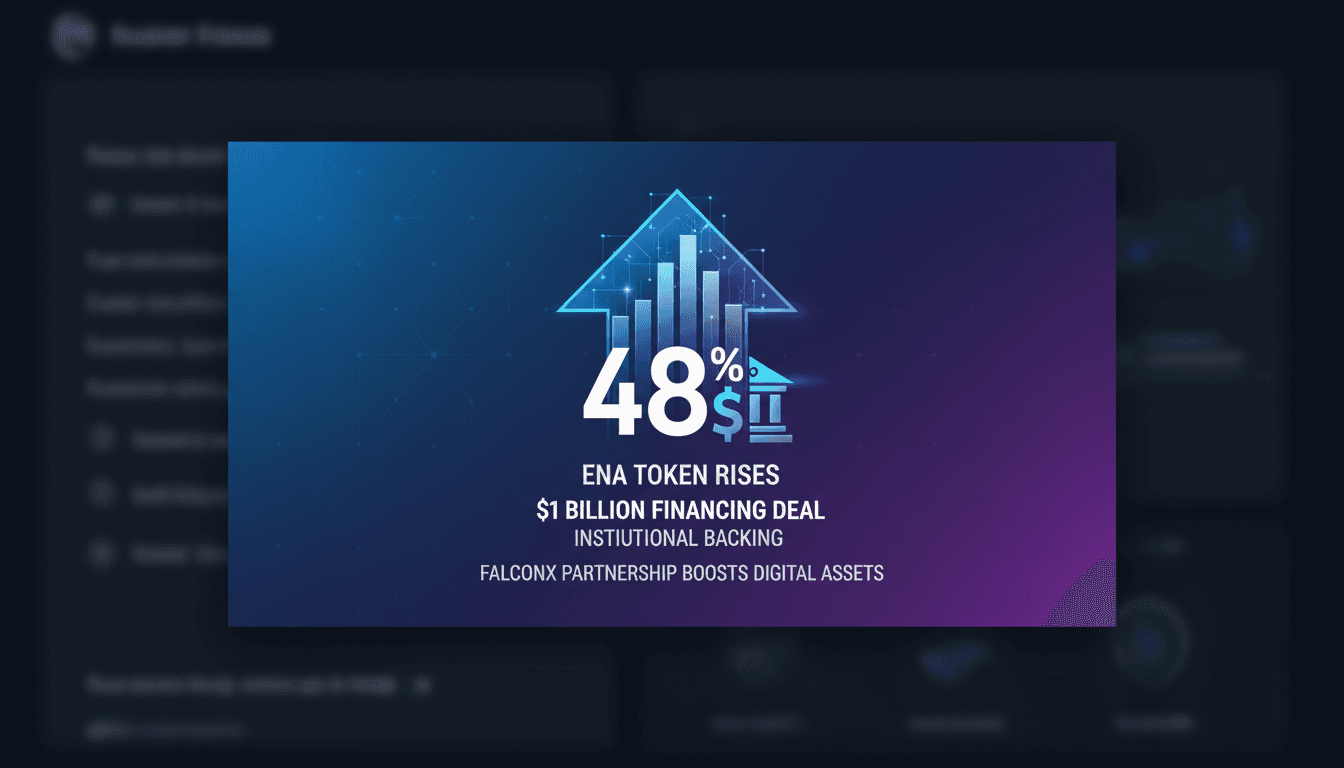 A graphic illustrating Ethena's ENA token surge, highlighting institutional support and selective altcoin market dynamics.