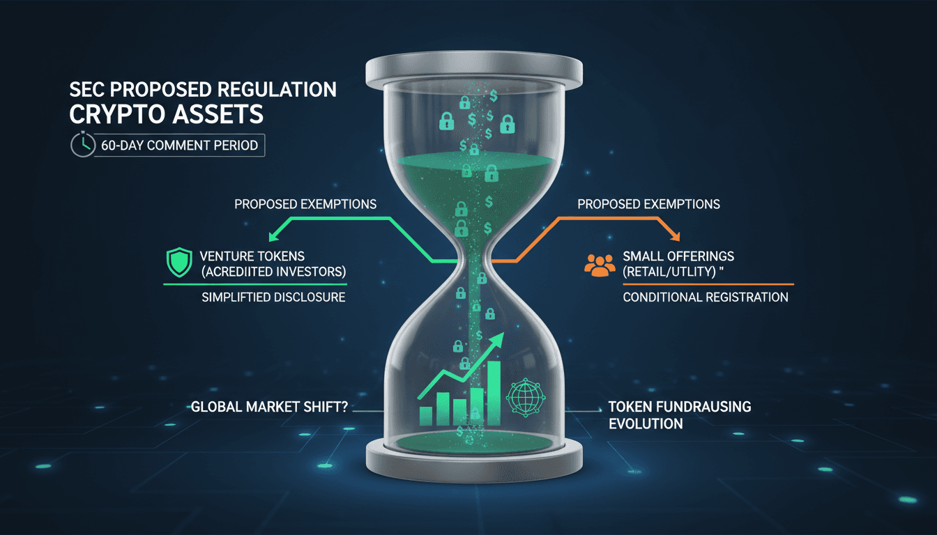 Infographic showing SEC's proposed crypto regulation and its impact on fundraising and investor protections.