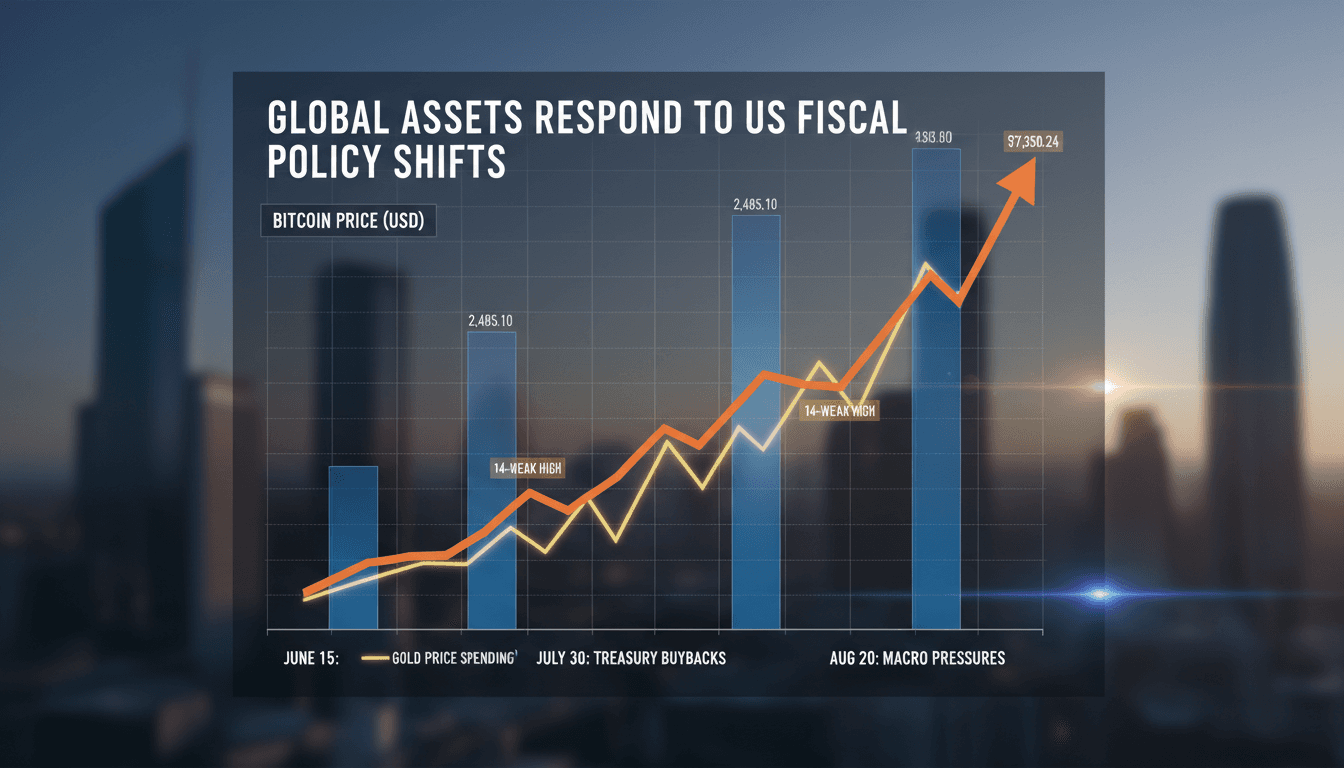 A chart showing Bitcoin and gold price movements alongside US fiscal policy changes.