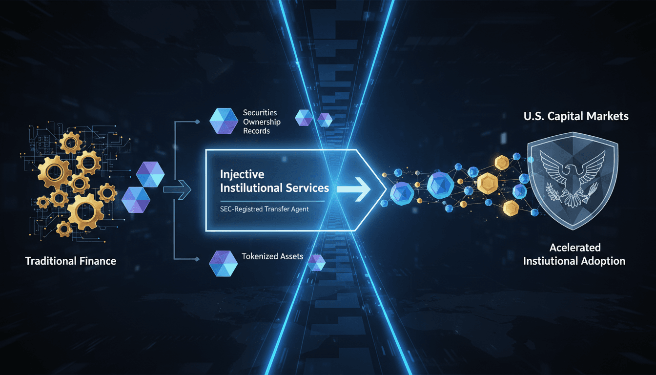 Infographic showing Injective's SEC transfer agent registration and its impact on tokenized assets.