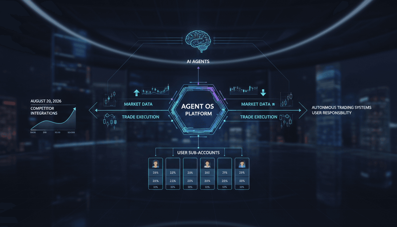 Infographic showing AI agents trading on Binance's platform with user-controlled risk management.