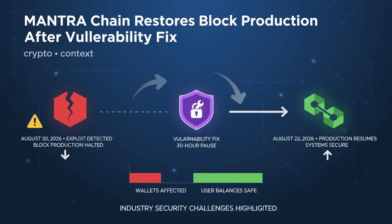 Infographic detailing the MANTRA Chain incident timeline and recovery process.