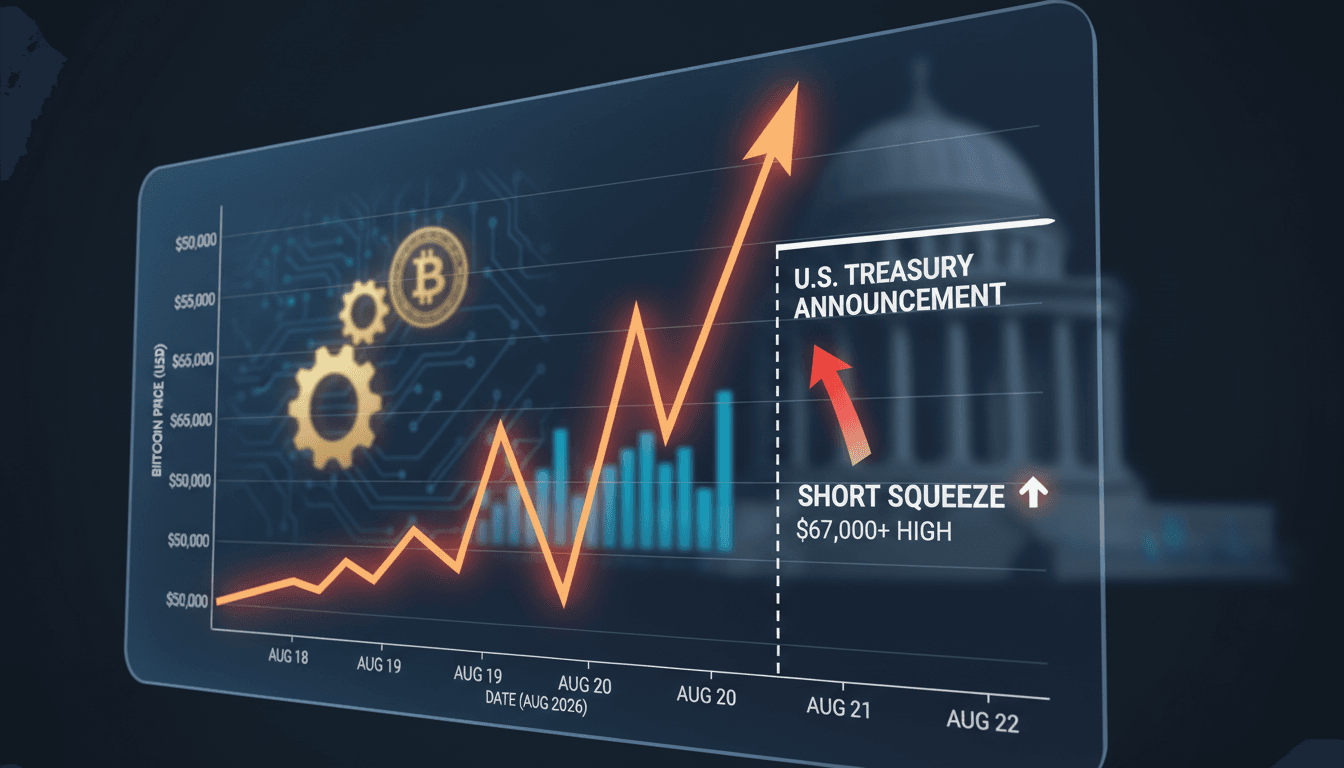 A chart showing Bitcoin's price surge following the U.S. Treasury's bond buyback announcement.