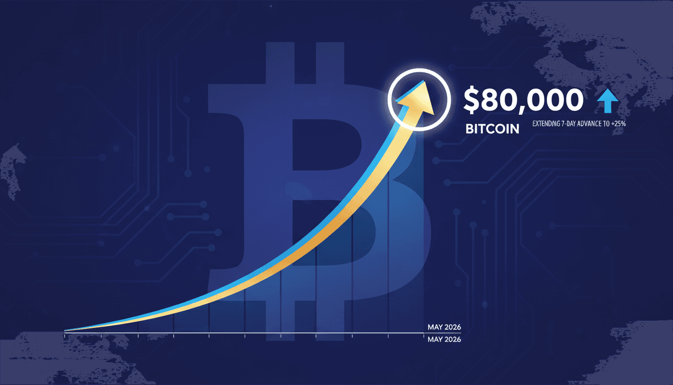 A graphic showing Bitcoin's price surge to $80,000, highlighting the recent 25% advance.