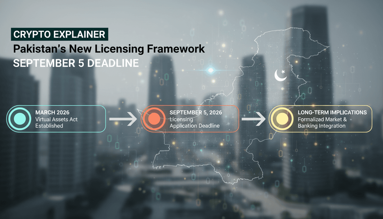A timeline of Pakistan's crypto licensing regime, highlighting key dates and implications for users and providers.