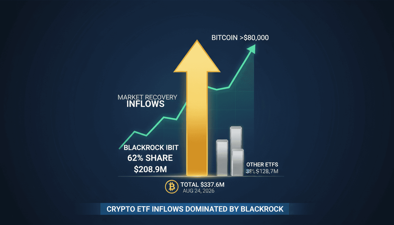 Infographic showing Bitcoin ETF inflows with emphasis on BlackRock's leading role and market recovery.