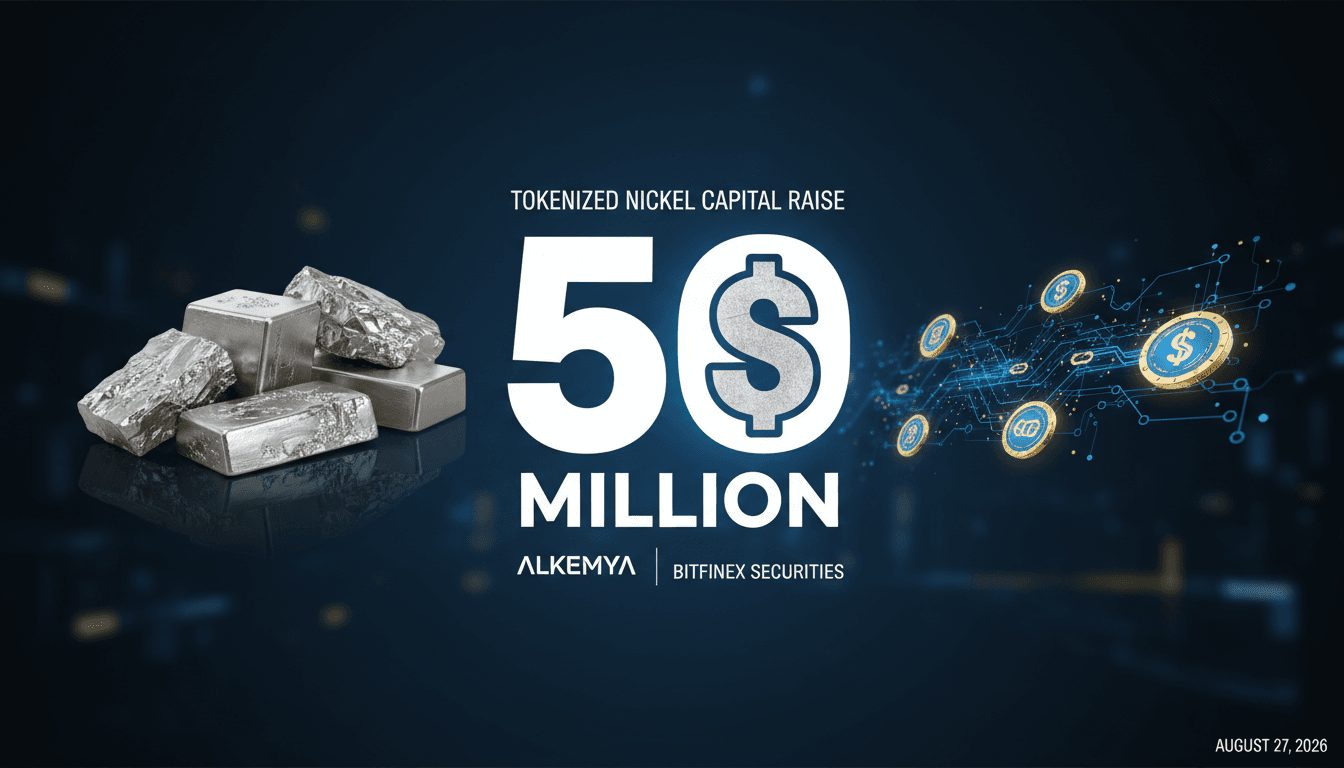 A visual representation of the $50 million tokenized nickel capital raise by Bitfinex Securities, highlighting investment opportunities in industrial commodities.