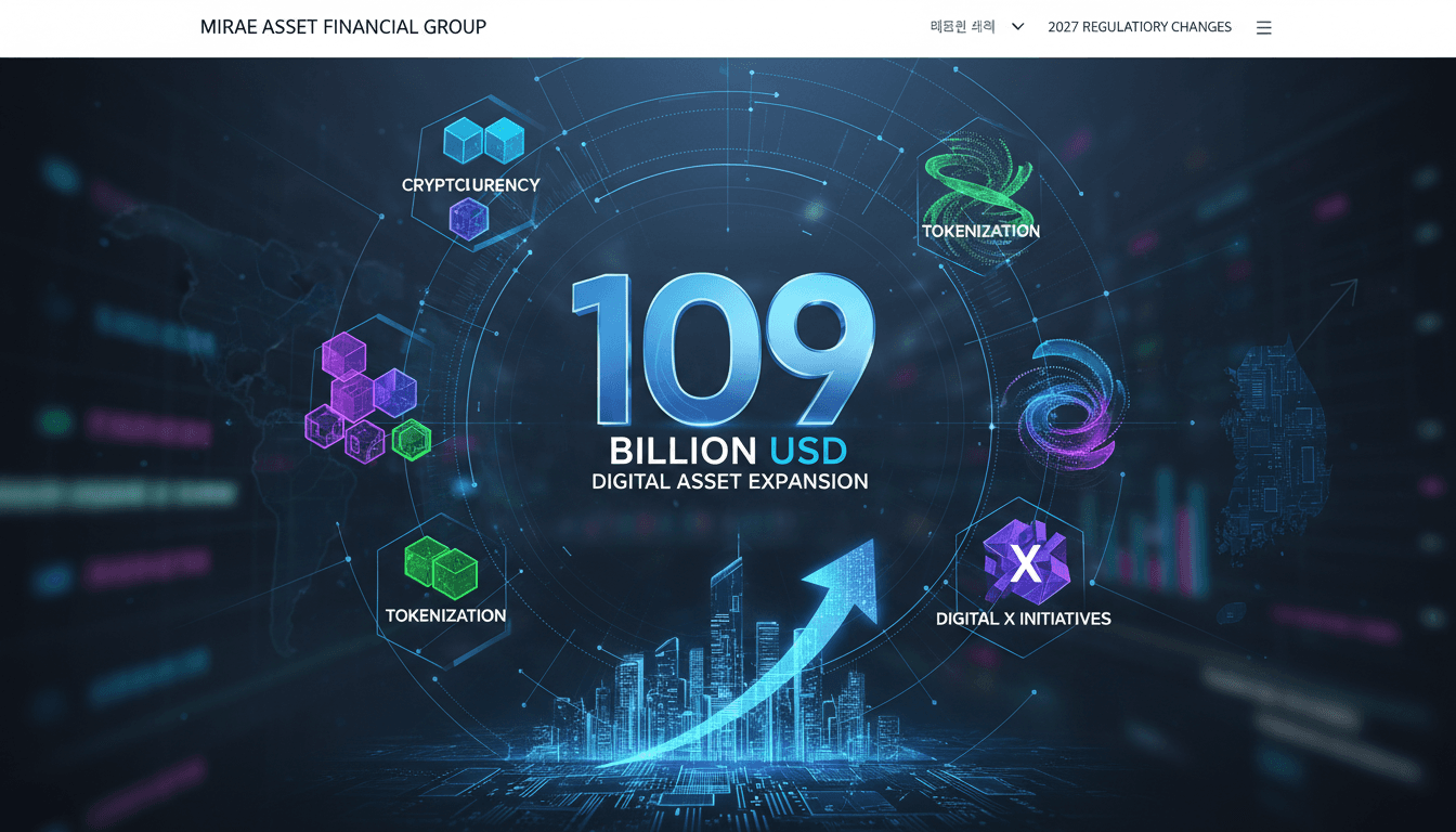 A visual representation of Mirae Asset's $109 billion digital asset target and its strategic focus areas.