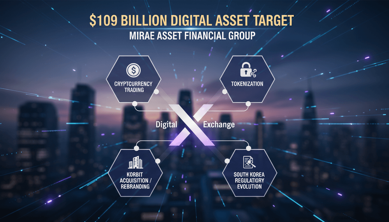 Infographic illustrating Mirae Asset's $109 billion digital asset target and strategic pillars.