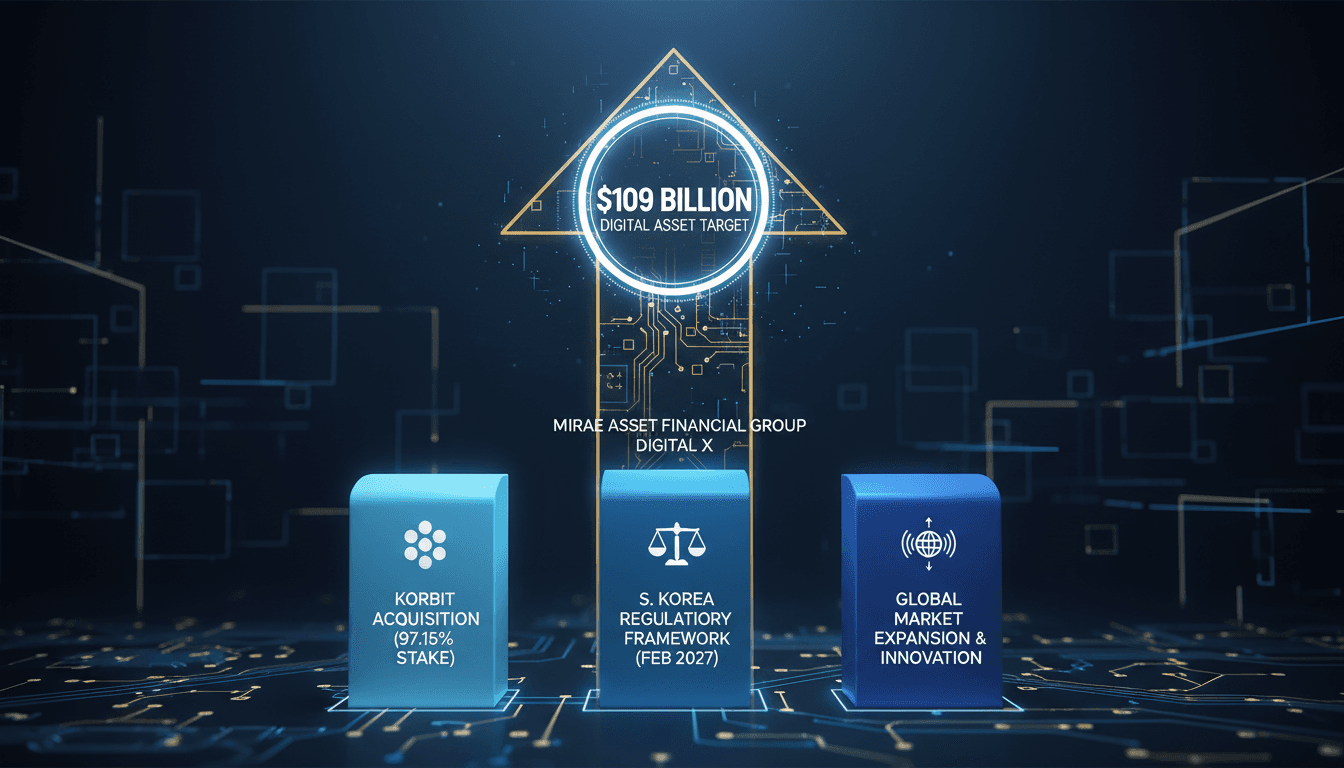 Infographic illustrating Mirae Asset's $109 billion digital asset target and strategic focus areas.