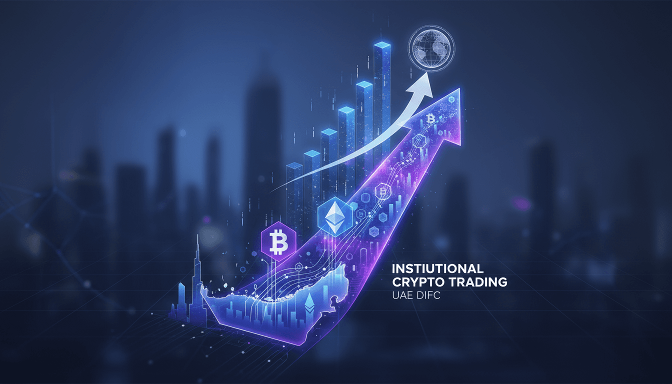 Infographic showing Standard Chartered's Bitcoin and Ether trading launch in the UAE, highlighting institutional access and regulatory framework.