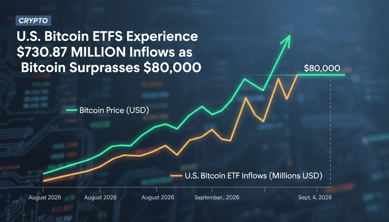 A chart showing Bitcoin ETF inflows and Bitcoin price trends, highlighting the recent surge above $80,000.