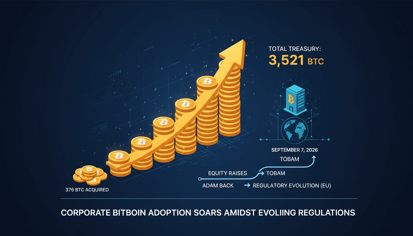 Infographic showing the rise of corporate Bitcoin holdings and its implications for financial strategy.